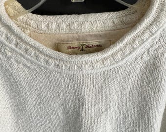 Tommy Bahama Cotton Knit Sweater - White Crew Neck Pullover (Sz L)