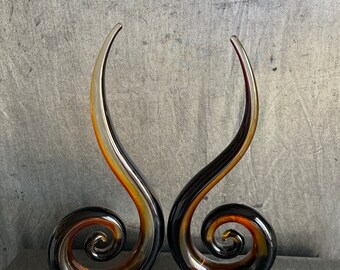 Vintage Art glass sculpture  set (2) , abstract swirl ,free form,blown glass  2 tone ,tabletop , mantle