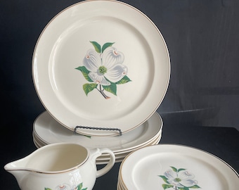 MCM  Dinner plates w bread plates, 11 pcs set , replacement ,Taylor Smith Taylor , 22k ,Dogwood tree Blossom