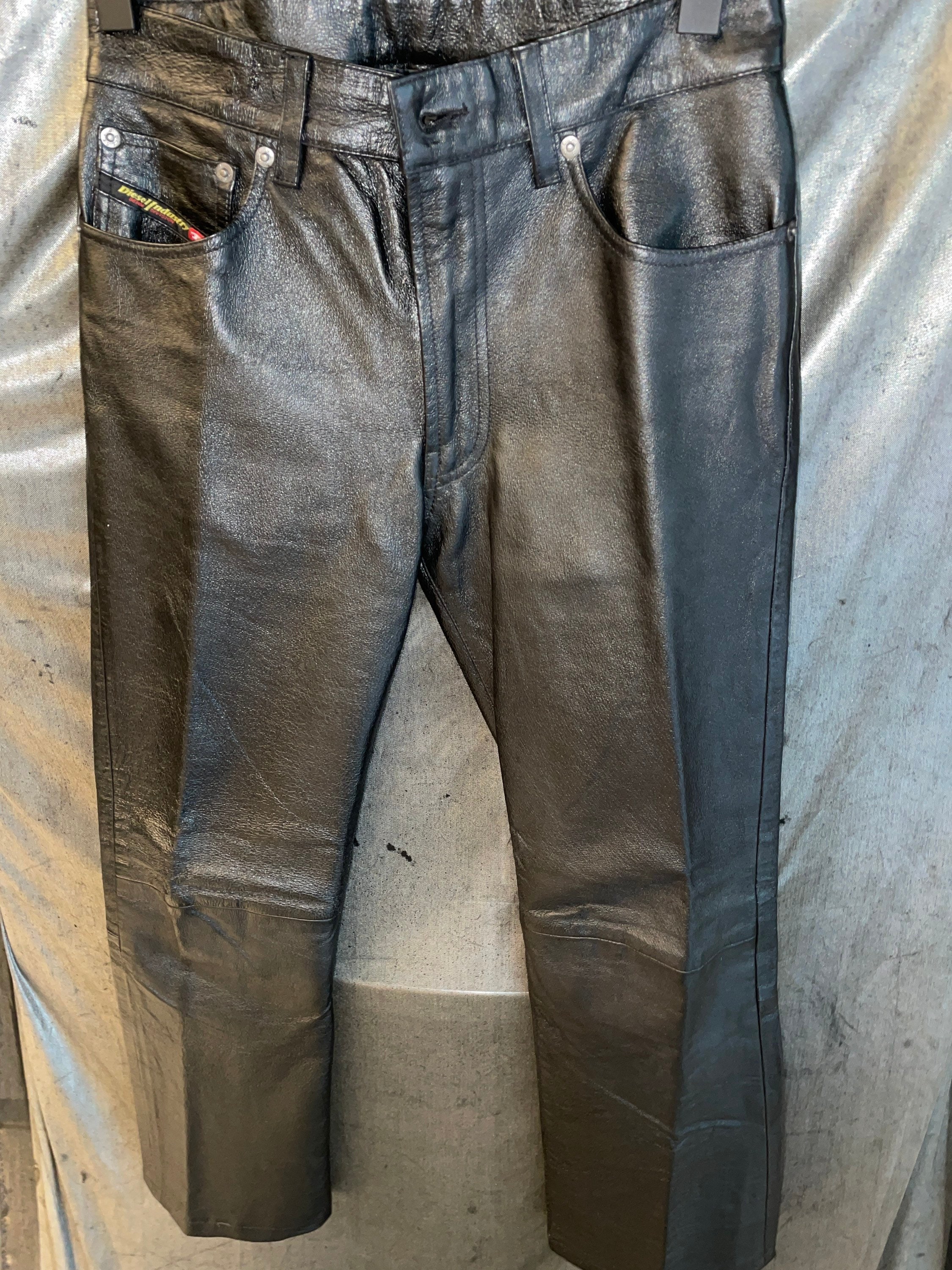Designer Diesel Black Leather Pants ,sz 26 ,straight Leg , Motorcycle - Etsy Designer Diesel Black Leather Pants ,sz 26 ,straight Leg , Motorcycle - Etsy