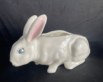 Vtg Bunny planter , tabletop , candy holder ,long hared,hand painted, Easter Gift idea , Seasonal holiday home decor