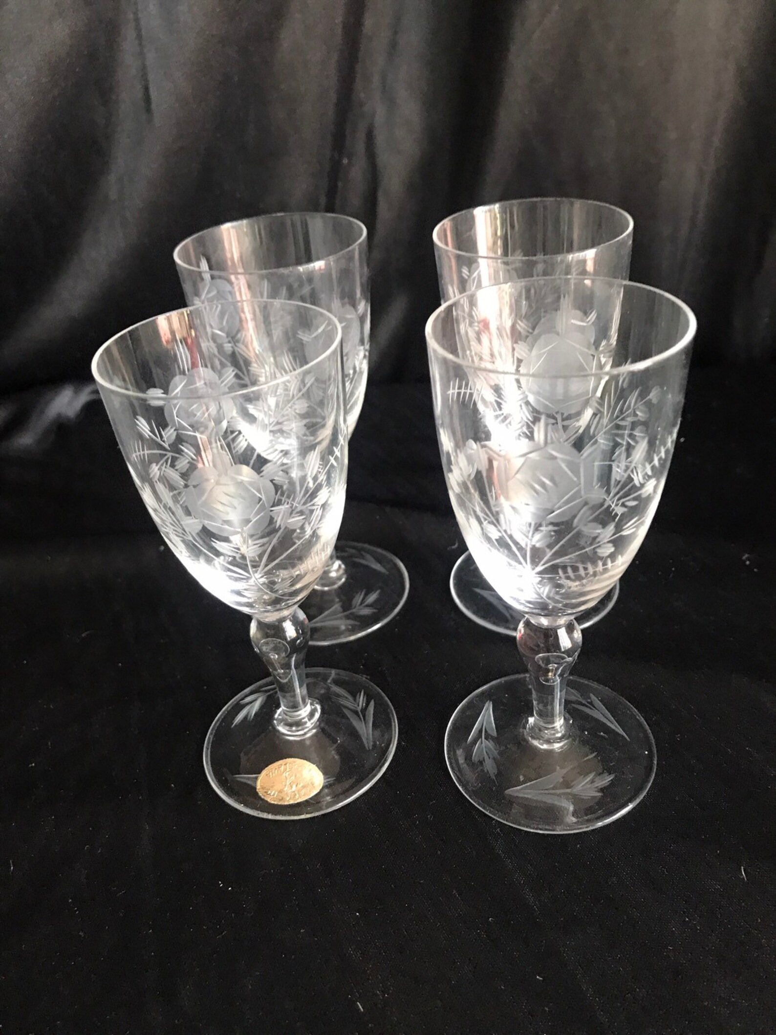 Victorian Fostoria etched crystal stemware cordial glasses Etsy
