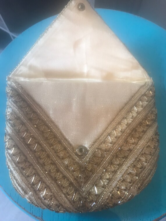 Gold evening bag , formal  stiched bugel & indian… - image 2