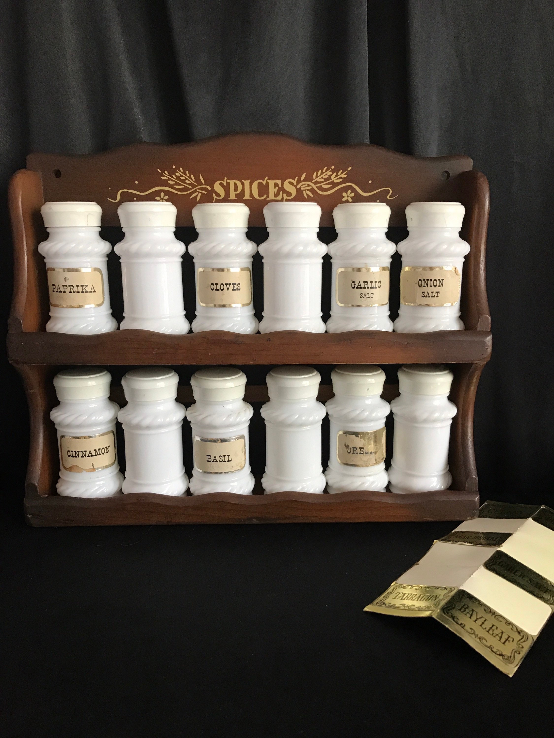 Vintage Spice Rack Wall Mount With Milk Glass Jars Spice Holder Crafted  Louise Thompson vermont 