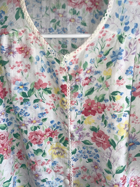 Vtg House coat , Miss Elaine, Floral , front snap… - image 1