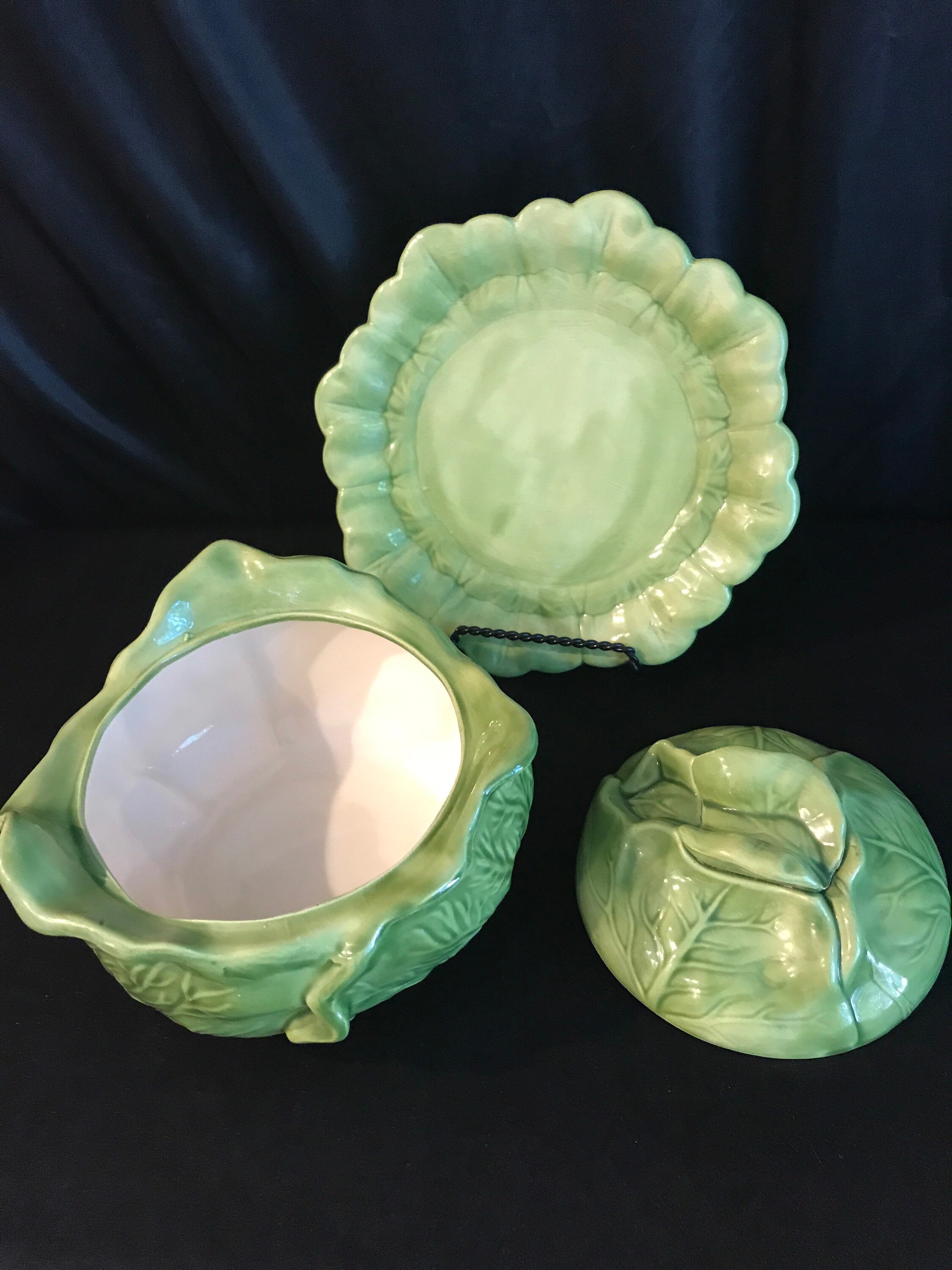 Green Cabbage Soup Tureen With Under Dish Lidded Glazed Etsy