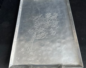 Hammered aluminum tray ,rectangular  , Handles , forge