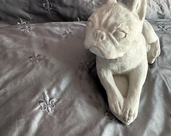 French bull dog  statue , concerte ,lying down , ,Garden statue  border , Pet memorial