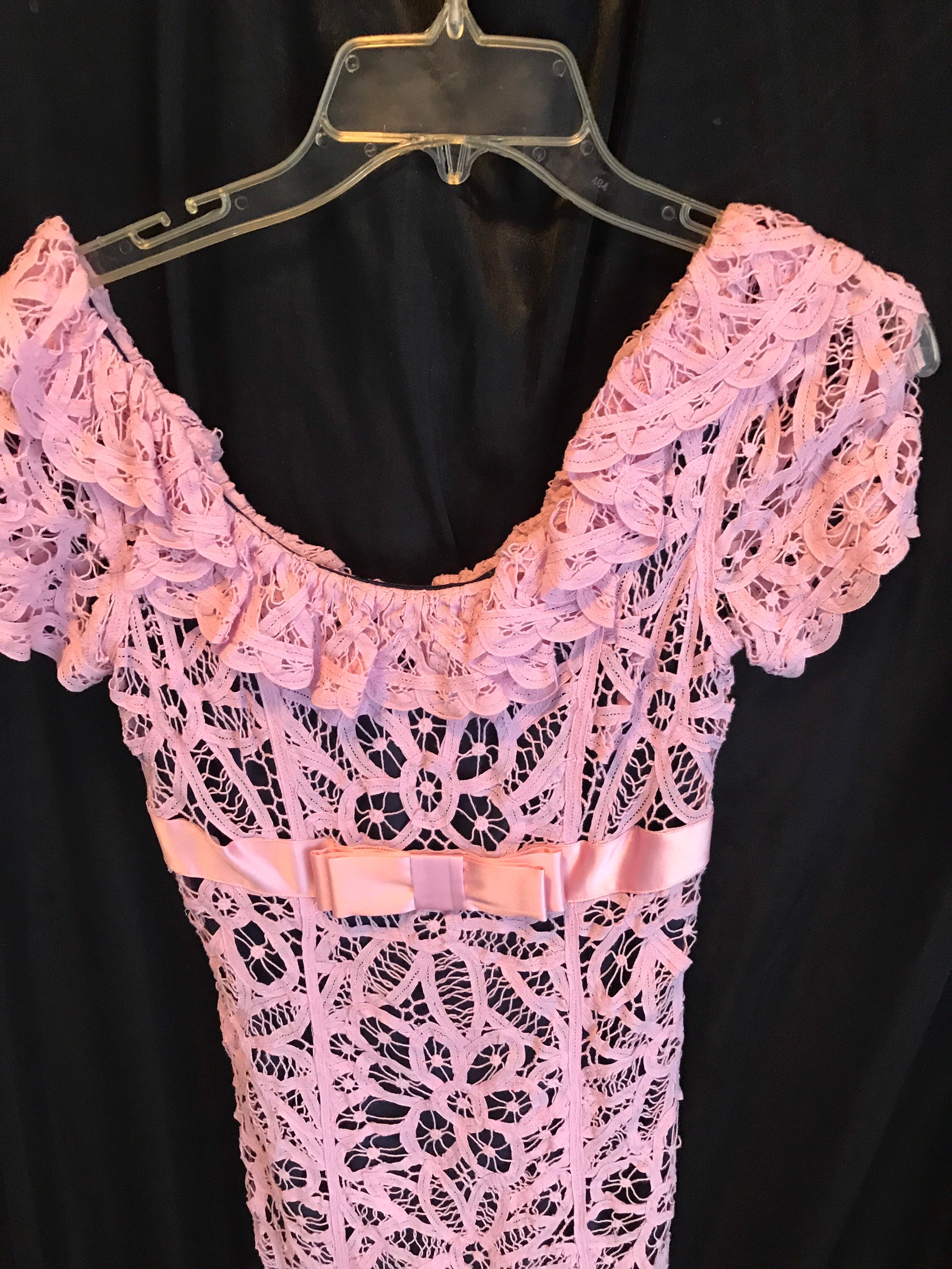 betsey johnson battenburg lace dress Betsey Johnson Ivory Purple Battenburg Lace Strapless Tiered Dress 0 EUC CS