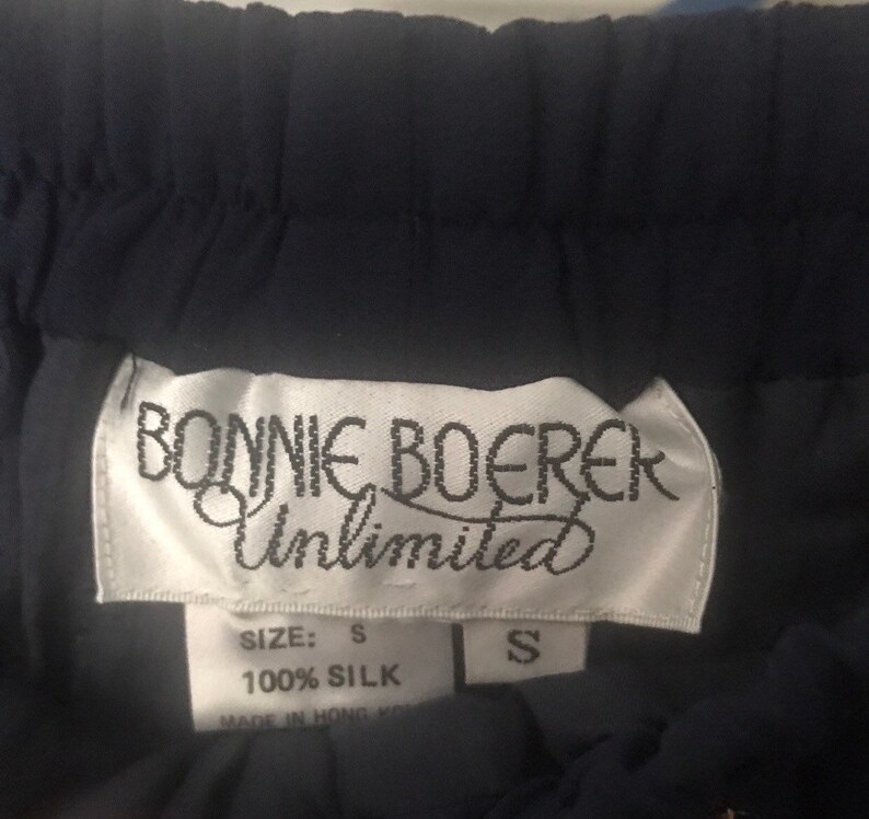 navy blue Bonnie Boerer silk blouse /& pant set gold sequins NWT Sz Small