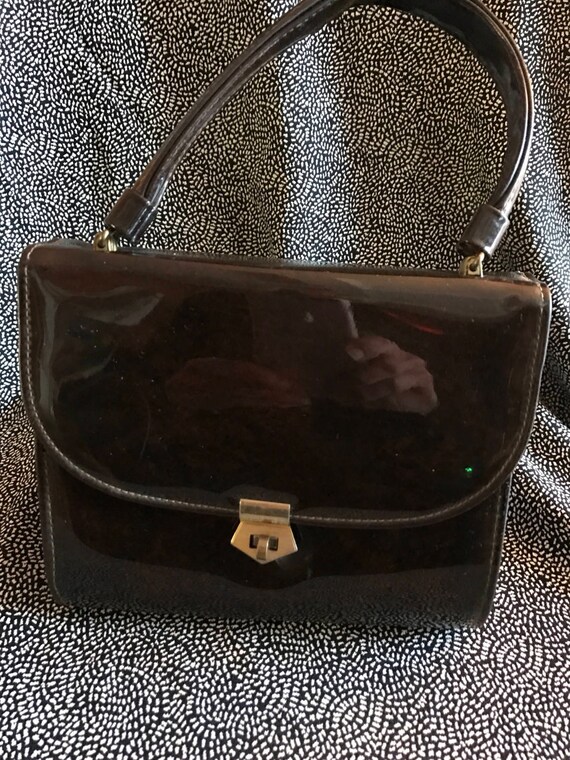 Vintage Brown Patent leather hand bag designer Ma… - image 1