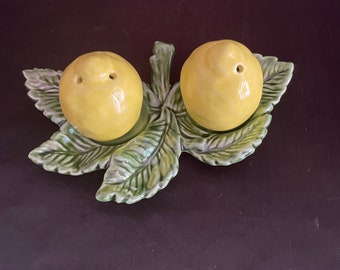 Lemon Salt & Pepper Shakers Set: Art Pottery Tableware, Portugal