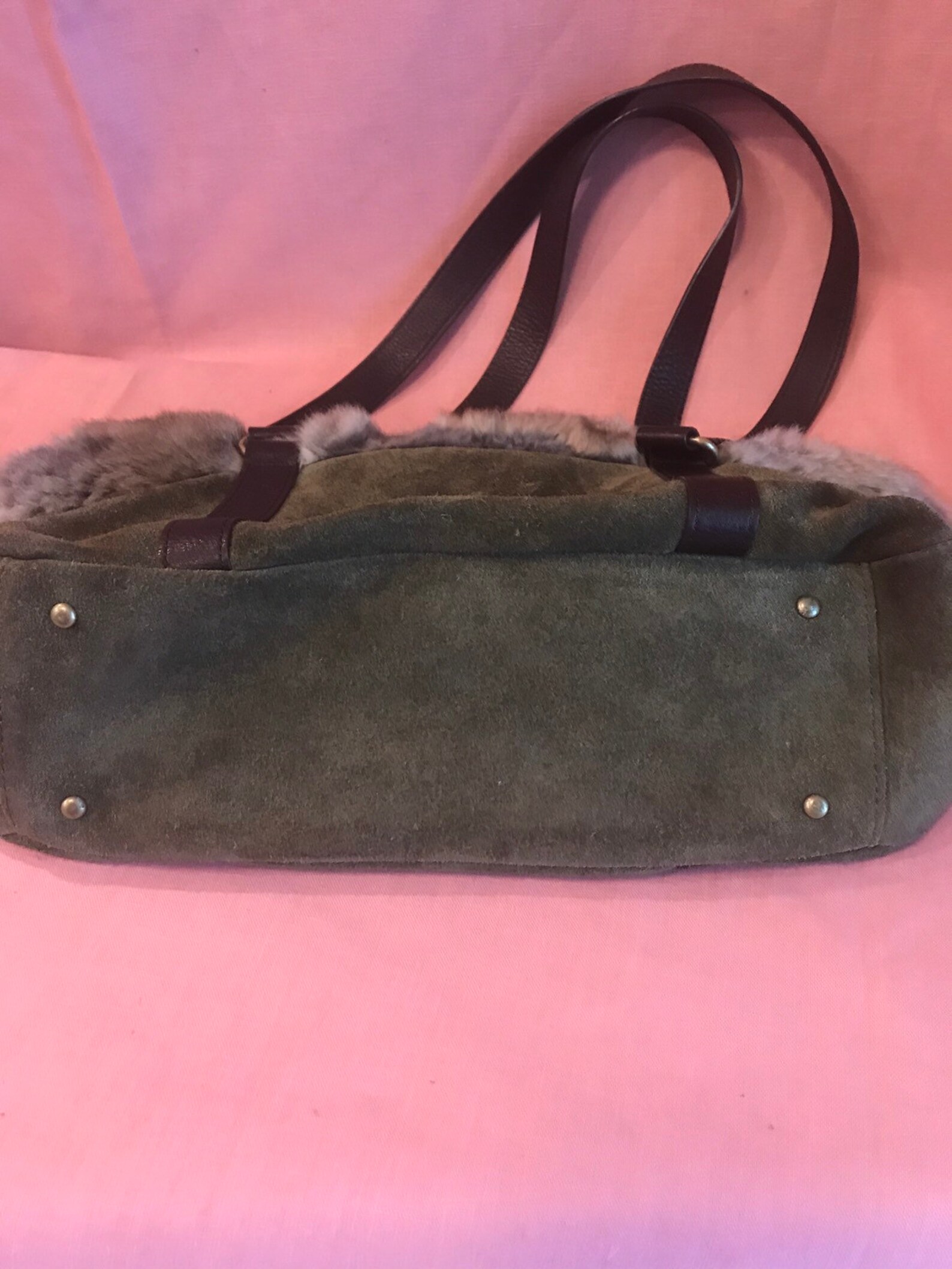Vintage Paradox Leather Green Suede rabbit Fur Trim Handbag Etsy