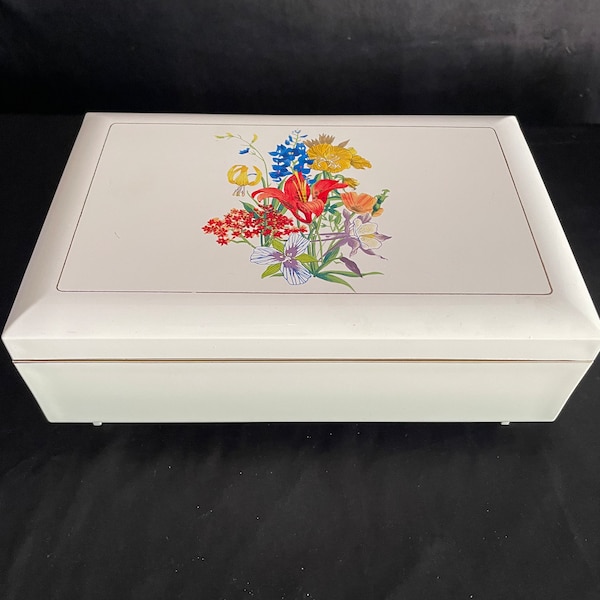 Lacquer music jewelry,rectangular  box ,storage white,flower ,designer ,”Waltz of Flowers “