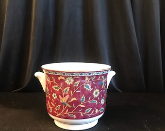 Vintage  Porcelain Urn Planter: Hand-Painted Bird and  Flower Design