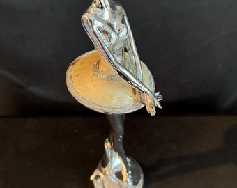 Ballerina-Statue, figürlich, Silberglas-Metall-Verbundwerkstoff, freistehend