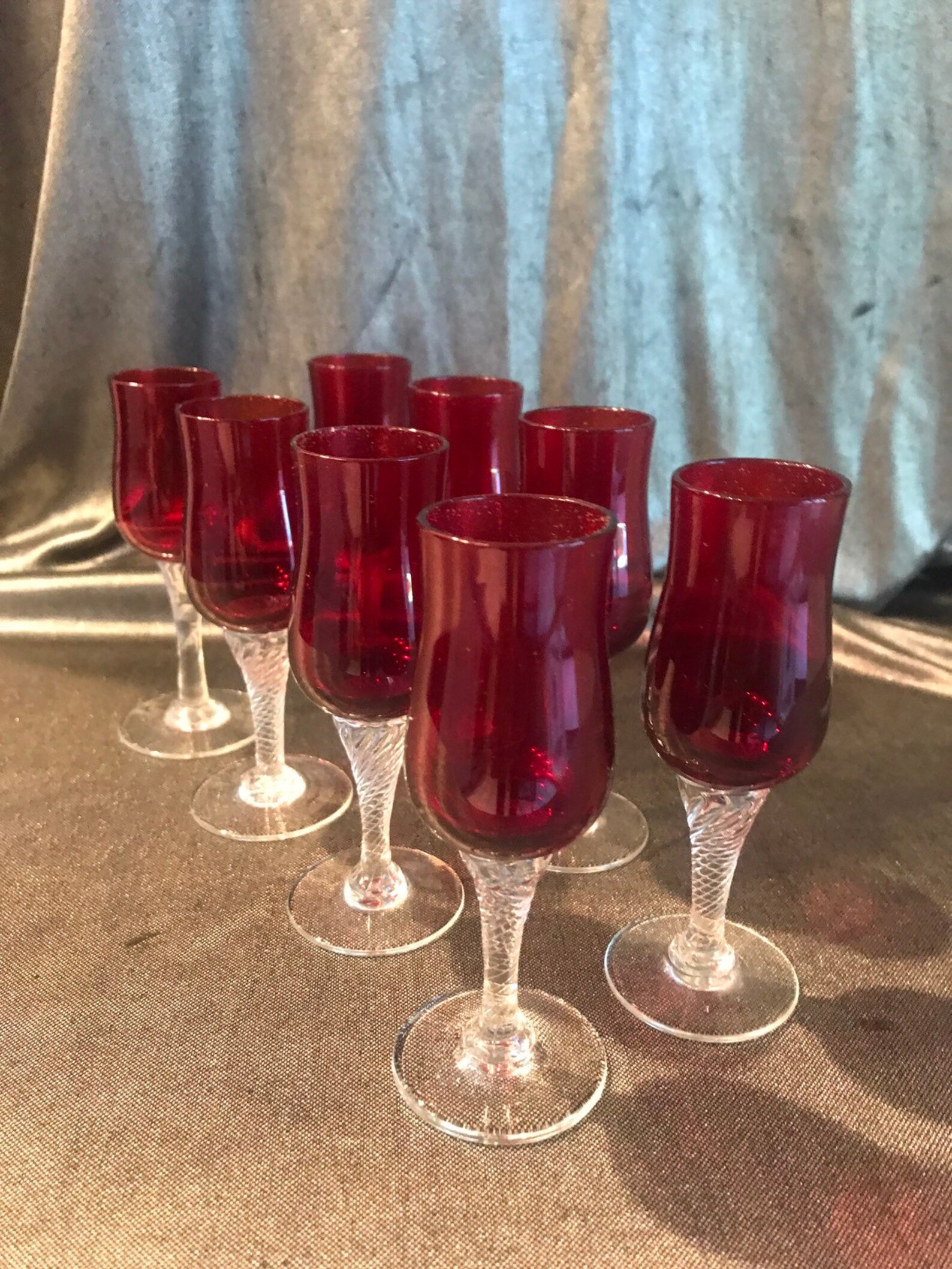 Red Stemware Cordial Ruby 8 Blown Glass Twisted Stemware Etsy