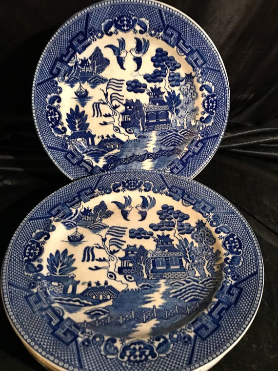 Platos llanos Vtg, 5 sauce azul, platos llanos con fuente para servir Hecho  en Japón -  México