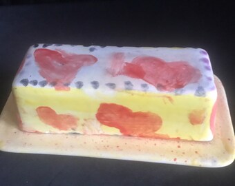 Pottery  butter dish ,Themed , Heart design- rectangular speckled,art pottery