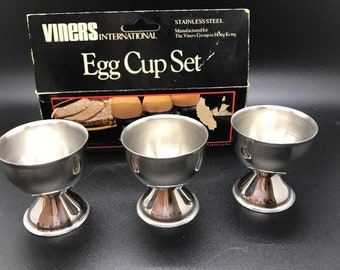 Soft boiled egg cups , 3 , stainless steel ,Sheffield, London