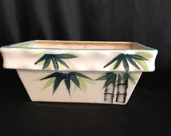 Imported Bonsai  planter ,rectangle ,bamboo design, hand painted ,Pottery