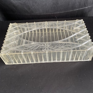 Överdrag till näsduksask, genomskinligt, rektangulärt med textur, upphöjt mönster, vardagsrum, badrum, sovrumsinredning, Vtg