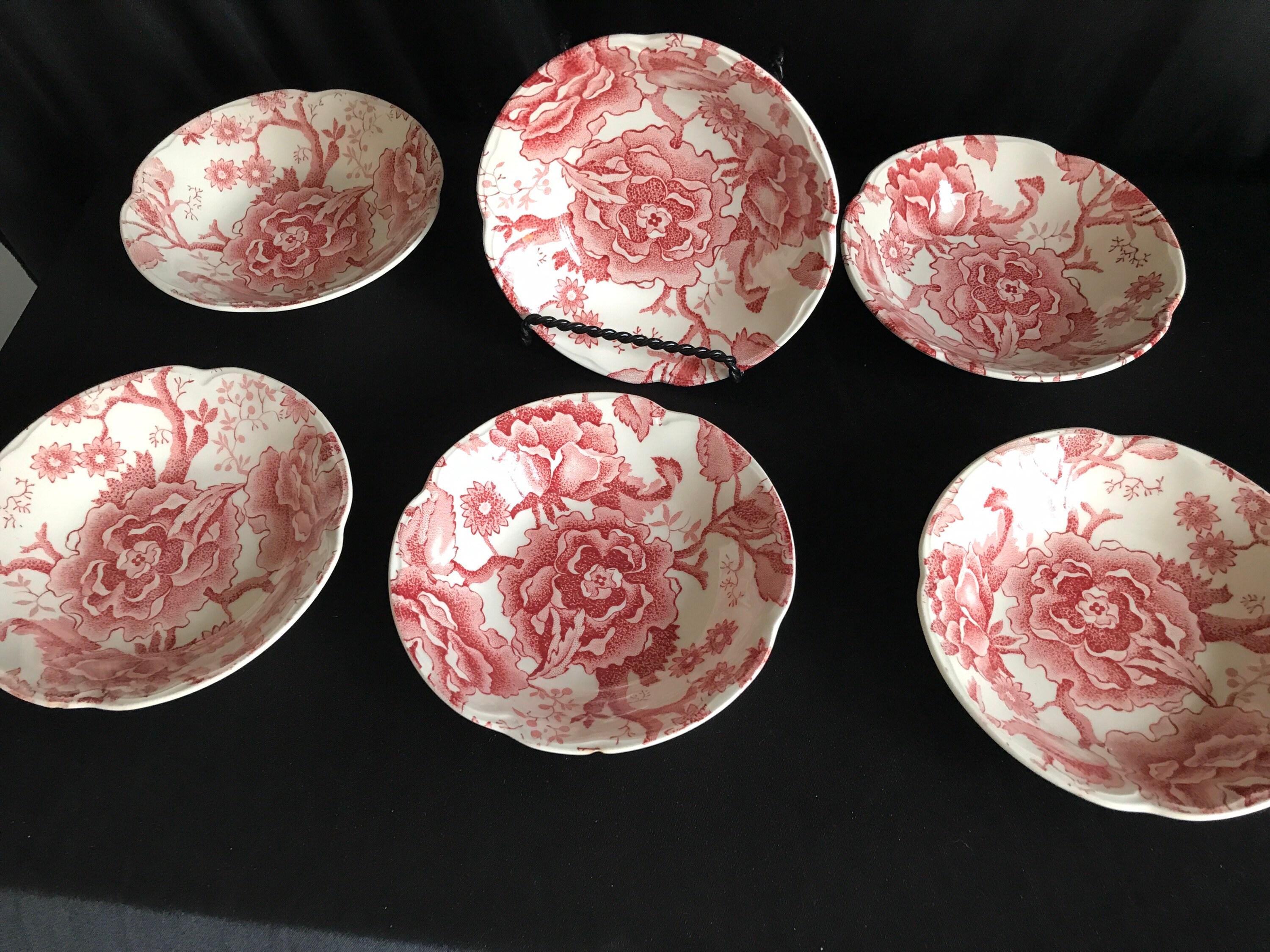 Vintage Chippendale China: Pink Floral Soup Bowls & Dessert Plates