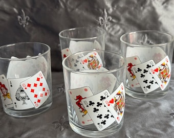 Vintage Poker Themed Barware Glasses - Set of 4