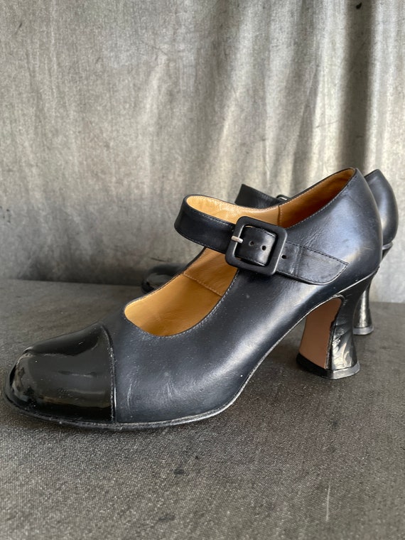 Vtg Maryjane pumps 2 tone black ,Sz 7 leather &  … - image 1