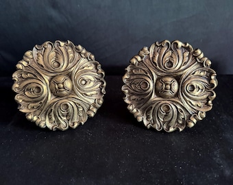 Curtain tie back fixtures , curtain pulls ,Gold,round , large , floral design