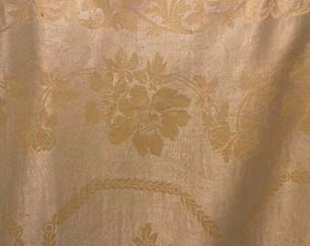 Vtg Gold tablecloth, rectangular,cotton linen , damask, embossed floral , Solid 68x 82 Italy