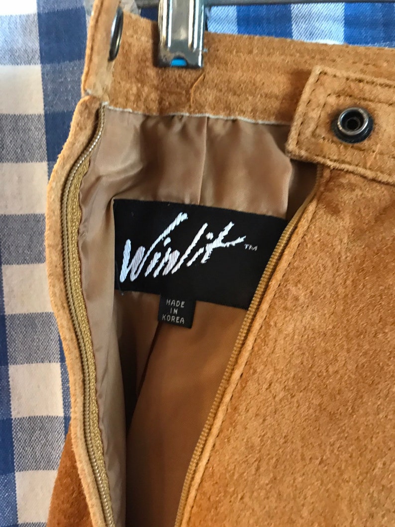 womens 78 -western 80s amber gold suede skirt by Winlit leathers leather fashion boho