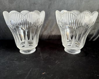 Vintage Tulip Glass Sconce Shades: Frosted & Clear, Scalloped - Set of 2