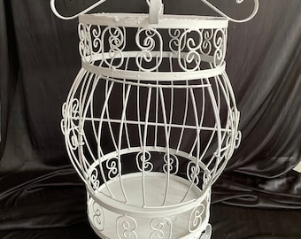 Large Wrought Iron Bird Cage: Ornate Scrolled Design, Footed Base