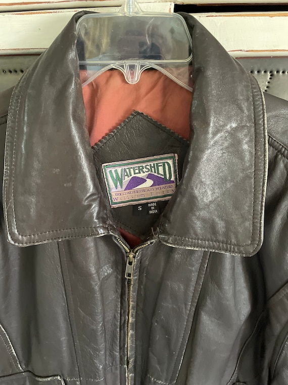 Vtg 80s Leather bomber , jacket chocolate brown - 