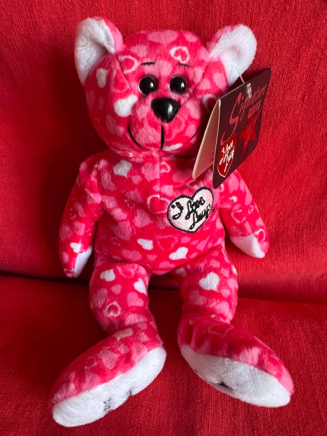 Valentine Gift , I Love Lucy ,beanie Baby Bear Plushie, Hot Pink