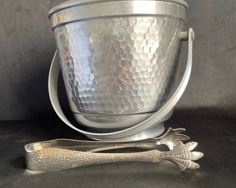 Mcm ice bucket ,Hammered Aluminum ,60s,Retro , Kitsch, Vtg  barware, imported Italy