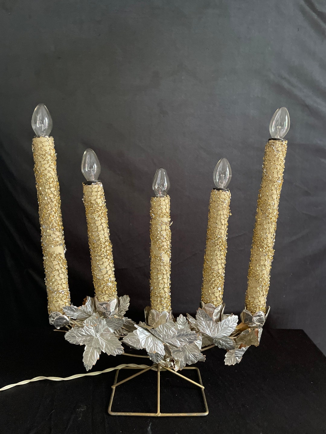 Christmas Window Light Candelabra Lights Set 2 5 Gold Mesh Etsy