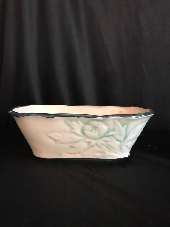 Vintage  planter,  salt glazed pottery, rectangular, indoor or outdoor flower scape