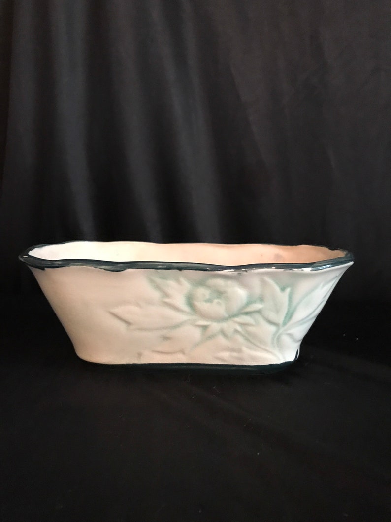 Vintage planter, salt glazed pottery, rectangular, indoor or outdoor flower scape image 1