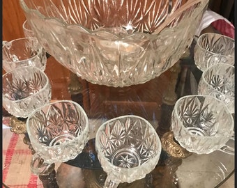 Vintage Hazel Ware Glass Punch Bowl Set: Williamsport Pattern, 10-Piece