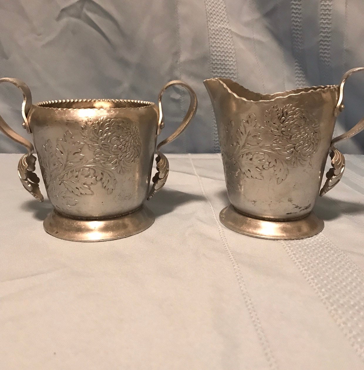 Federal Etched Hammered Aluminum Open Sugar & Creamer Hand Etsy