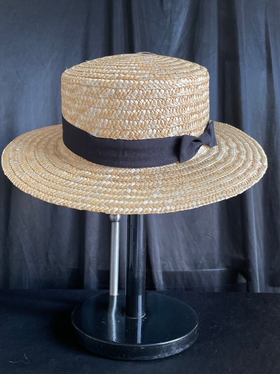 Straw Hat , Sun Hat , Neutral Full Brim , Round , Black Trim , Side Bow