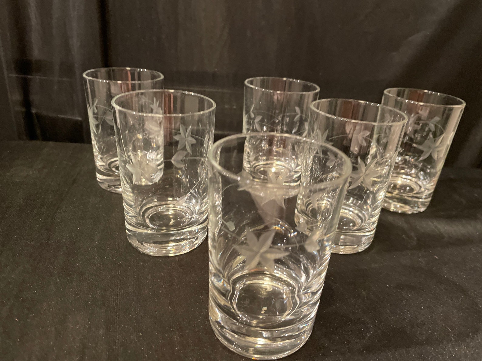 Juice Glasses 6 Clear Glass Etched Floral Vine Motifmcm Etsy