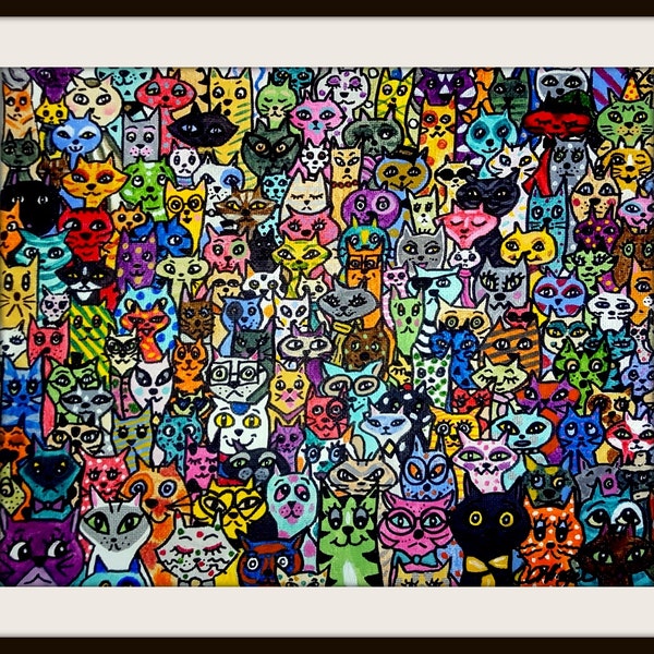 Cat art Stand Out In the Crowd giclée print of acrylic painting