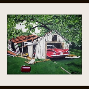 Buick In the Barn giclee print of acrylic painting