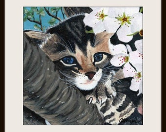 Cat art Kitten In the Tree giclée print of acrylic painting