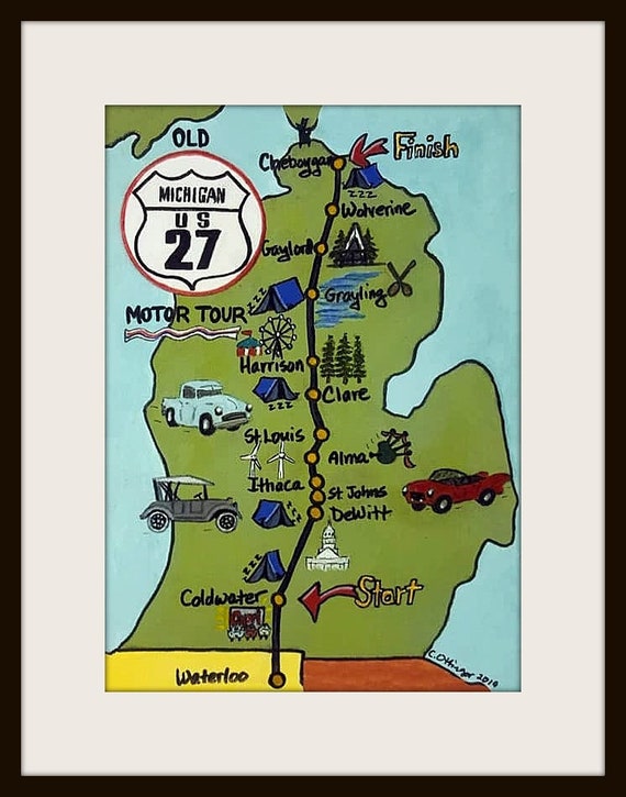 Old Us 27 Map Old Us 27 Motor Tour Giclee Print Of Acrylic Painting | Etsy