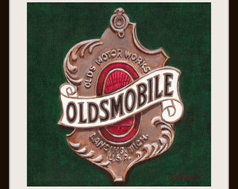 Oldsmobile Crest print of acrylic painting