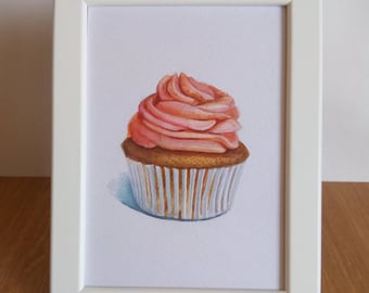 original 5x7 cupcake paintings / food illustration / dessert art / small painting / cupcake home decor / cupcake baby shower / for kitchen